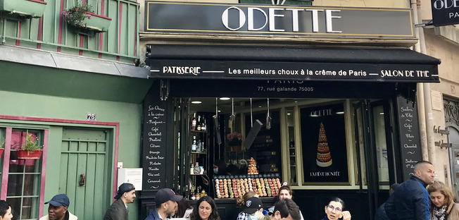 the front of odette pastry shop in the latin quarter of Paris where you can find amazing desert